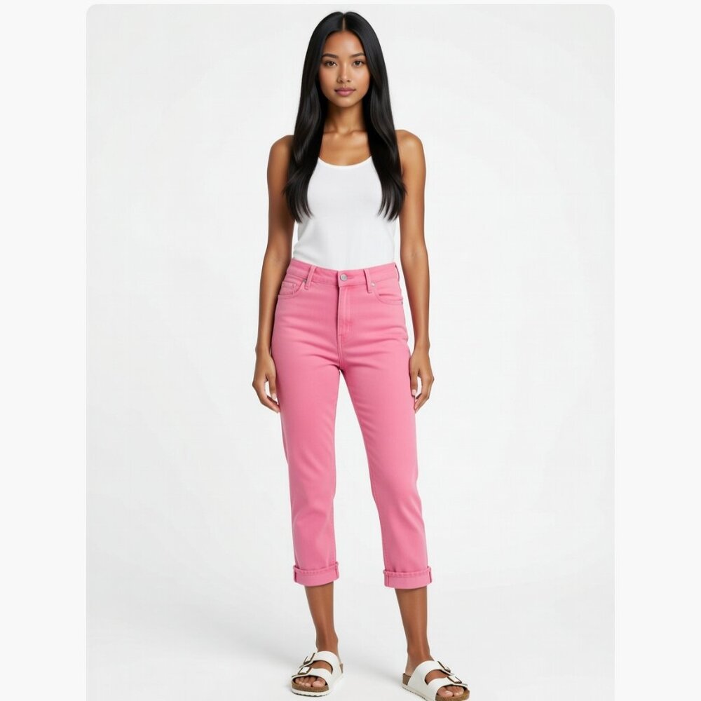 NWT KUT from the Kloth X Nordstrom Amy Straight Leg Roll-up Fray Sugar Coral 14